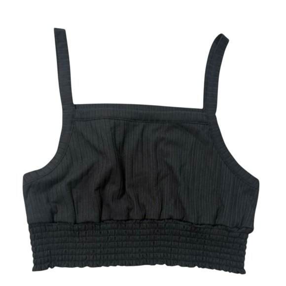 Mono B Black Ribbed Smocked Crop Tank Bralette - Picture 2 of 3